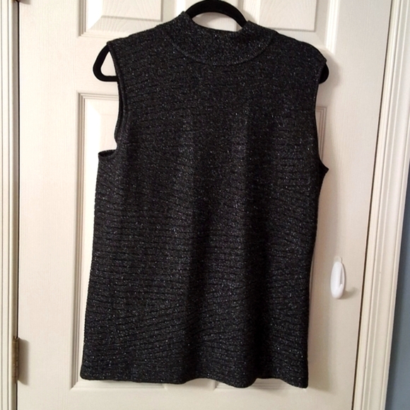 Black Metallic Mock Neck Vintage Sweater Office Wear Business Casual Meeting Top - Picture 1 of 16
